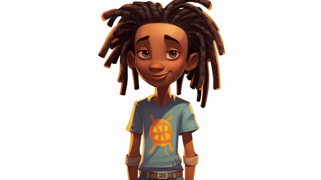 personaggio dei cartoni animati di un giovane con i dreadlocks e una camicia blu ai generativa