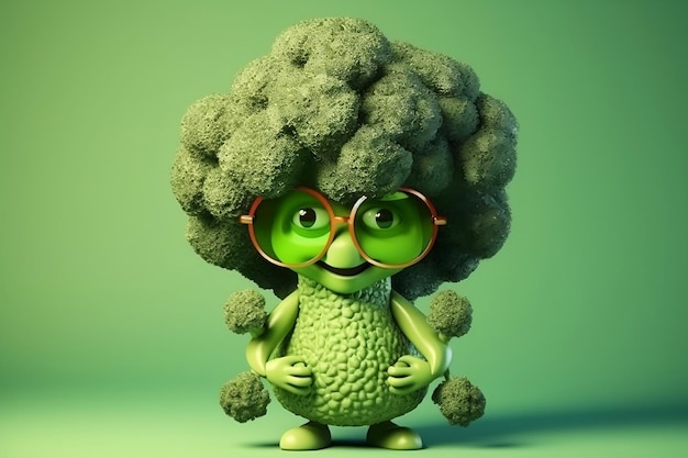 Personaggio dei cartoni animati di un occhialuto broccoli AI