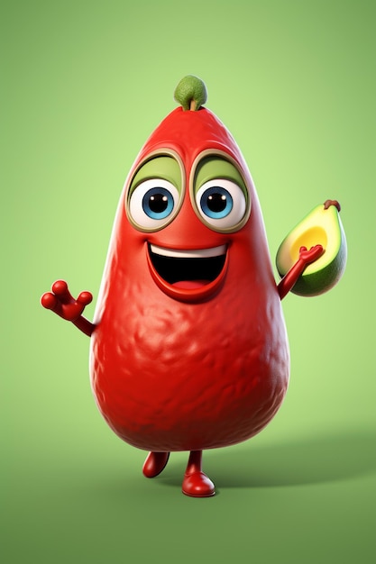 personaggio dei cartoni animati di un pomodoro con un avocado in mano ai generativa
