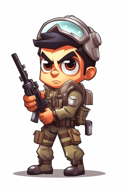 Personaggio dei cartoni animati di un soldato con una pistola