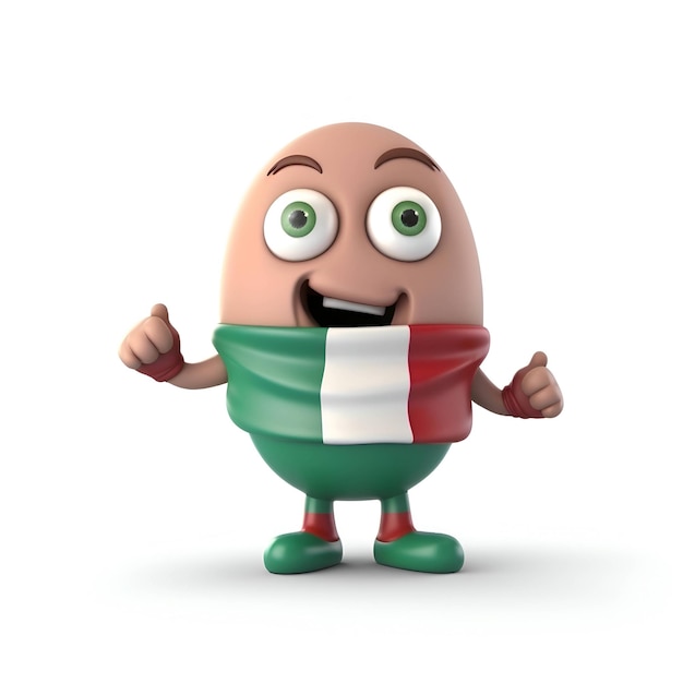Personaggio dei cartoni animati di uovo con bandiera d'italia isolato su bianco
