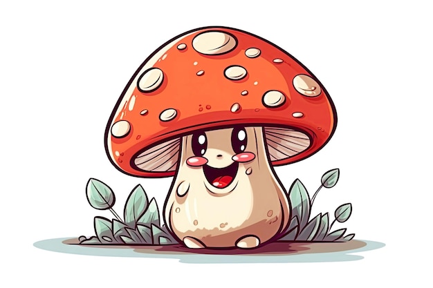 Personaggio dei cartoni animati felice fungo fly amanita toadstool amanita su sfondo bianco isolato Illustrazione dell'IA generativa