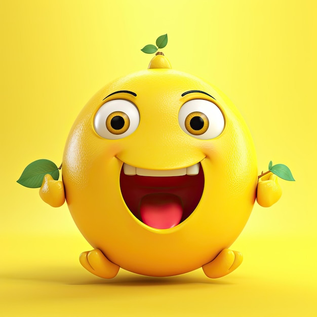 personaggio dei cartoni animati limone su sfondo giallo 3d'illustrazione