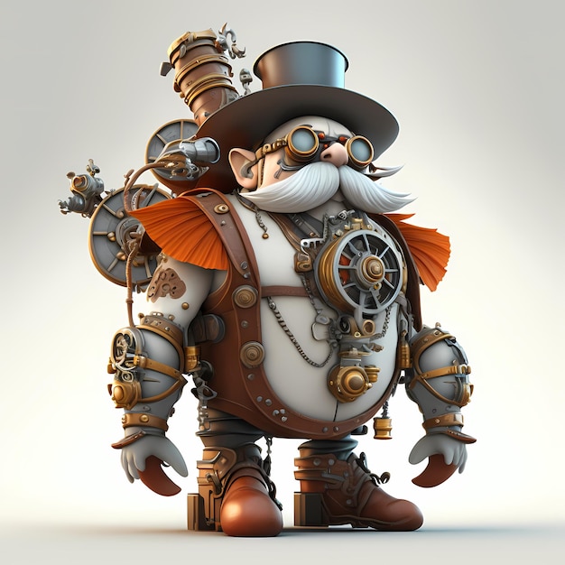 personaggio dei cartoni animati steampunk 3D con corpo robotico