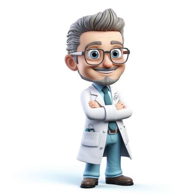 Personaggio del Dottore in 3D su uno sfondo semplice