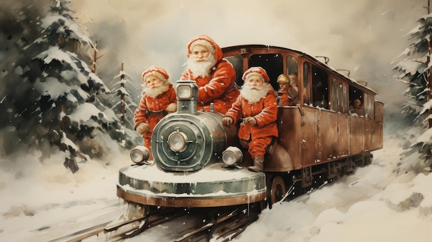 personaggio del film su un treno con la scritta "santa" sul davanti.