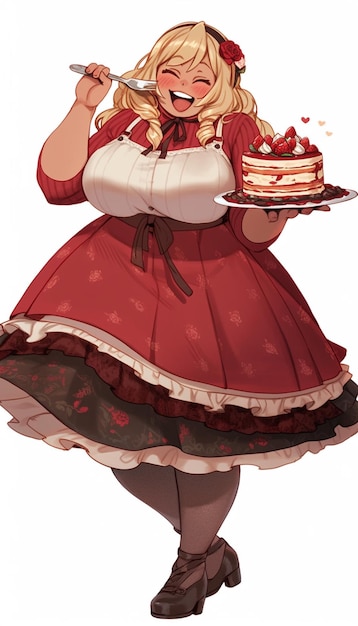 personaggio dell'anime vestito di rosso con un piatto di torta generativo ai