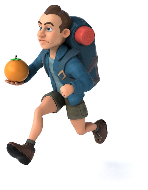Personaggio dell'uomo zaino in spalla dei cartoni animati 3D