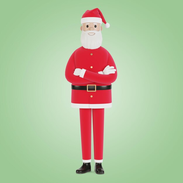 Personaggio di Babbo Natale felice. Per cartoline di Natale, striscioni ed etichette. Illustrazione 3D in stile cartone animato.