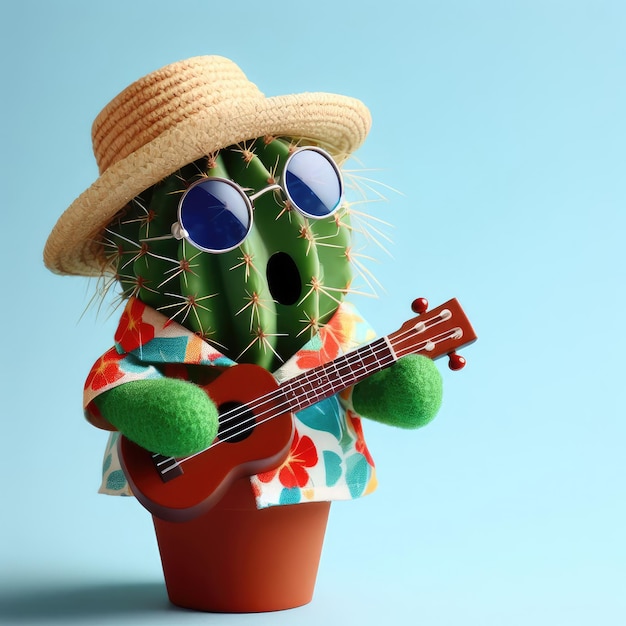 personaggio di cactus con cappello e chitarra