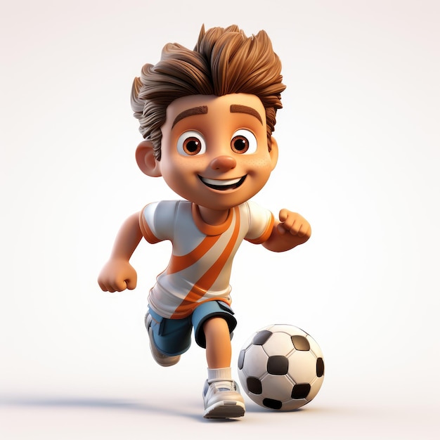 Personaggio di calciatore cartone animato con palla su sfondo bianco