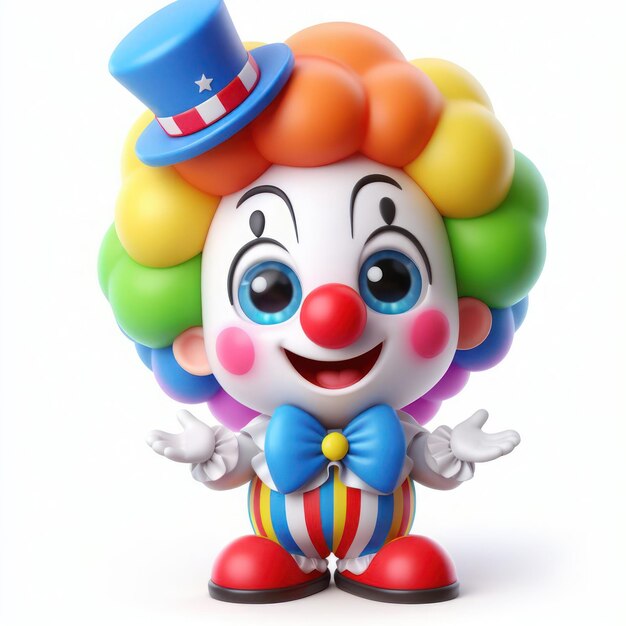 Personaggio di cartone animato 3D sorridente e felice Clown su sfondo bianco