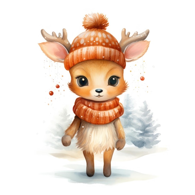 personaggio di cartone animato a acquerello cervo di Natale