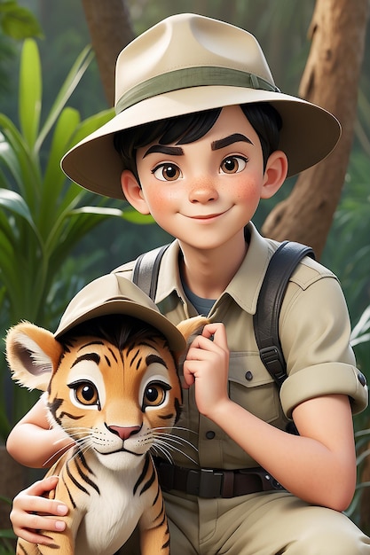 Personaggio di cartone animato Boy in Safari Outfit