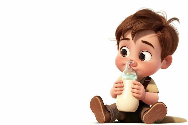 Personaggio di cartone animato che tiene una bottiglia di latte