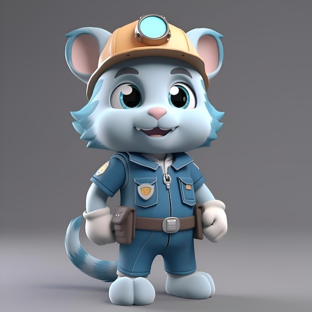 Personaggio di cartone animato del topo come ufficiale di polizia Illustrazione 3D