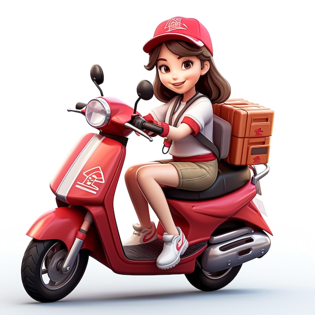 Personaggio di cartone animato di consegna 3D con scooter