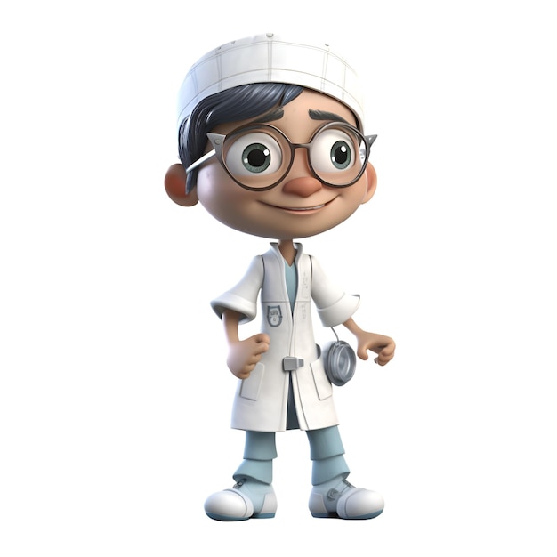 Personaggio di cartone animato di un ragazzo dottore con stetoscopio e occhiali