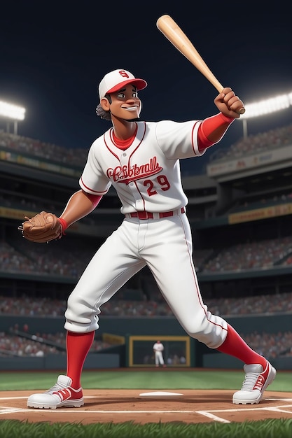 Personaggio di cartone animato Full Shot Man che gioca a baseball
