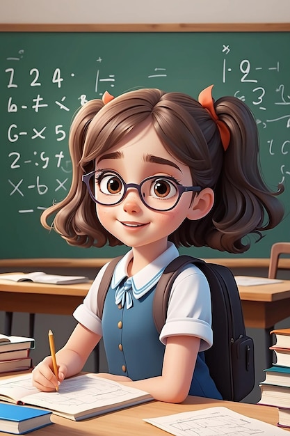 Personaggio di cartone animato Full Shot Ragazza che impara matematica a scuola