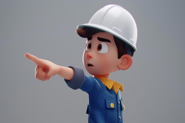 Personaggio di cartone animato in Hard Hat Pointing