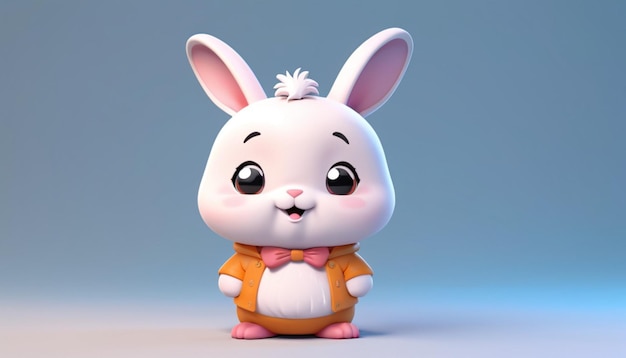 personaggio di coniglietto in stile cartone animato Il coniglietto ha grandi occhi espressivi ed è vestito con un abito arancione
