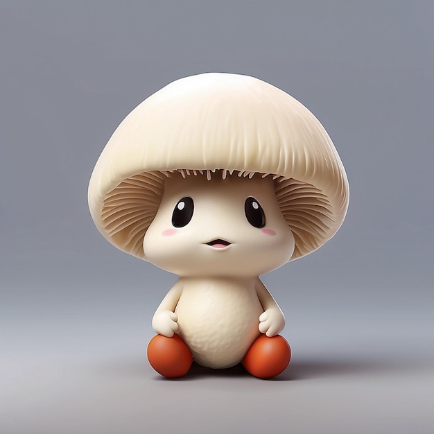 Personaggio di funghi enoki carino in 3D