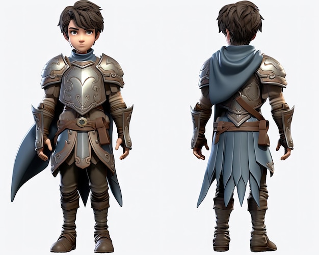 Personaggio di gioco 3D medievale zelda npc assassins creed charactrer su sfondo bianco game design