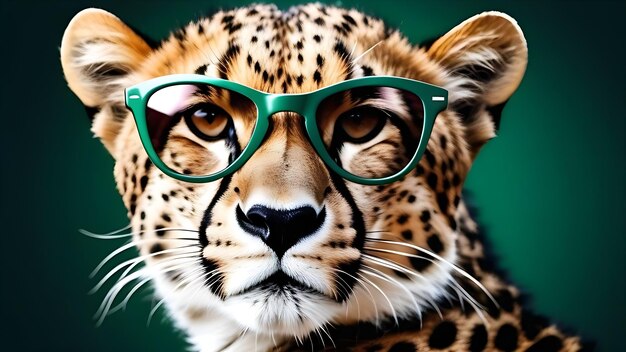 Personaggio di leopardo felino cool con occhiali ritratto di animale selvaggio della giungla