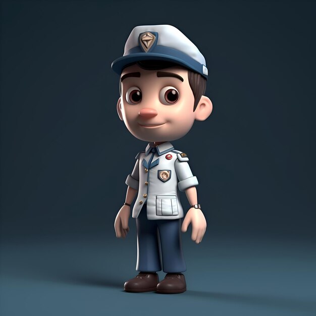 Personaggio di poliziotto con cappello di polizia e uniforme blu Illustrazione 3D