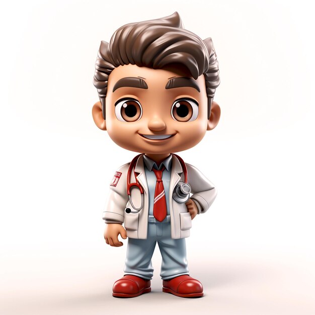 Personaggio di un medico di medicina 3D con uno stetoscopio in mano