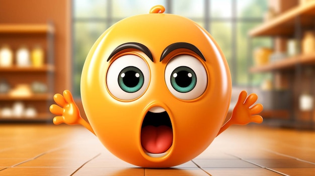 Personaggio emoji palla 3D in azione di emozione sorpresa