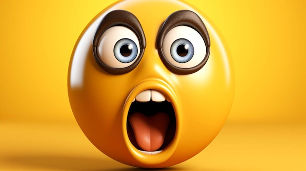 Personaggio emoji palla 3D in azione emozione sorpresa su arancione