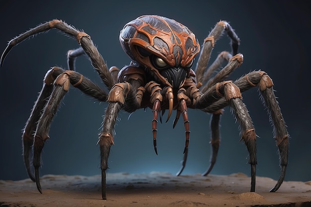 Personaggio fantastico di ragno vagabondo brasiliano con un corpo a sei pacchetti pronto per la guerra con armi avanzate