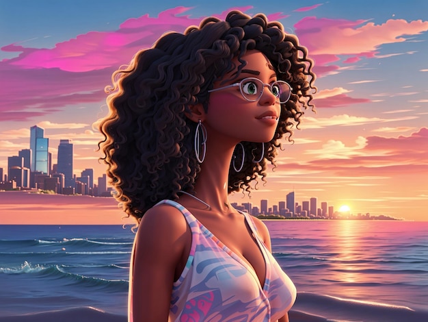 Personaggio femminile sulla spiaggia Immagine animata AI