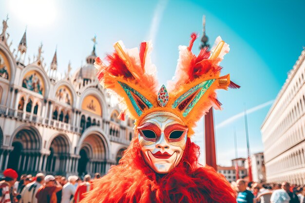 Personaggio luminoso in maschera al carnevale di Venezia