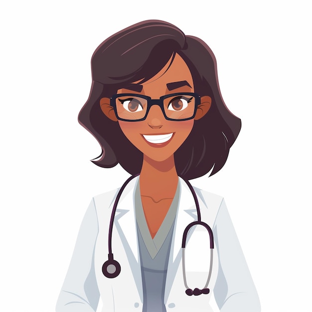 Personaggio medico femminile sorridente nero dottore terapeuta avatar isolato su sfondo bianco