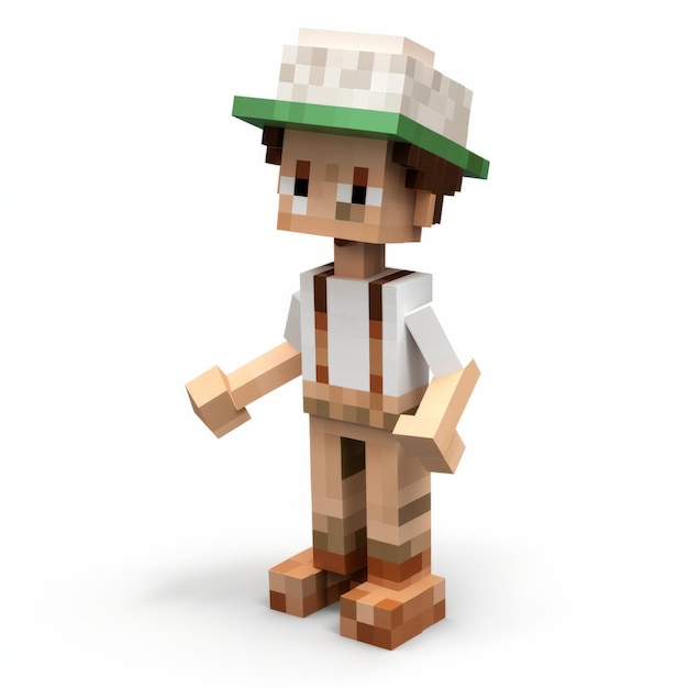 Personaggio Minecraft realistico in 3D con cappello e scarpe