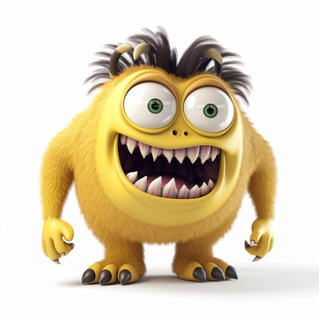 Personaggio mostro divertente giallo con espressione arrabbiata illustrazione 3d ai generativa
