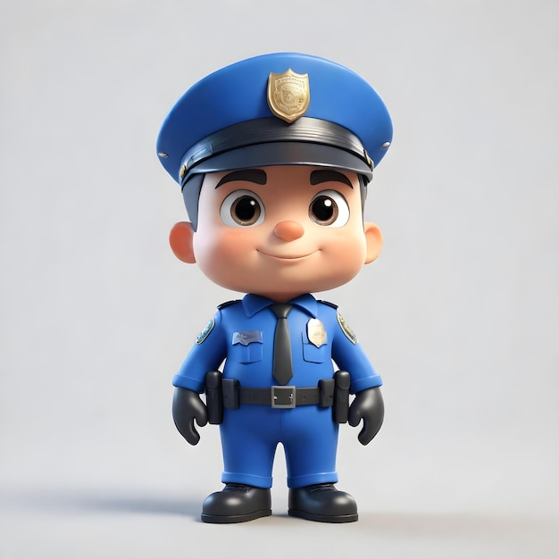 Personaggio poliziotto carino in 3D su sfondo bianco