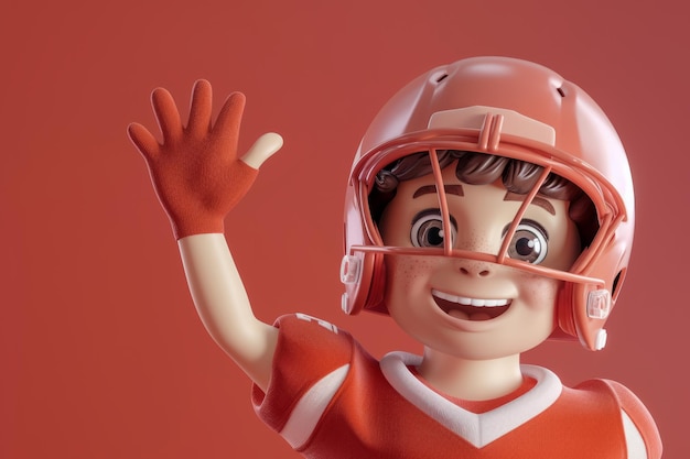 Personaggio sportivo del football americano d personaggio di cartone animato che saluta alla telecamera