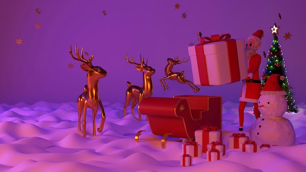 Personale di consegna carino in tuta da Babbo Natale Prendi il pacco. Rappresentazione 3D. Personaggio 3D.