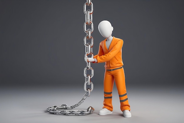 Persone 3D personaggio umano con catena di palla prigioniero 3D render illustrazione