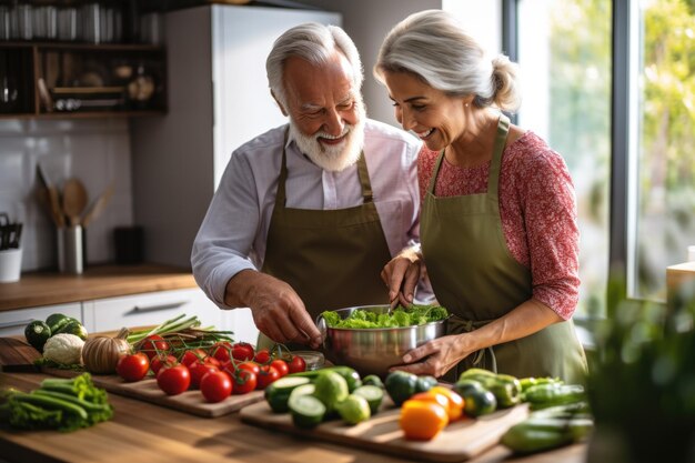 persone anziane che preparano cibo sano