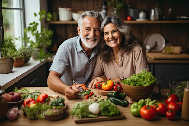 persone anziane che preparano cibo sano