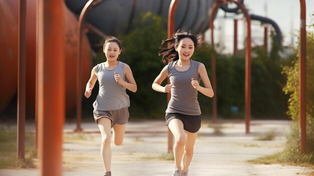 Persone asiatiche in salute che corrono su una tracka foto di una persona in corsa foto del corpo intero