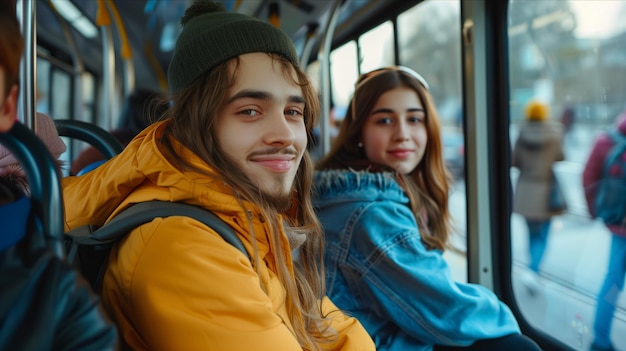 Persone caucasiche che viaggiano in autobus