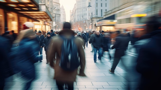 persone che camminano per le strade dell'Europa la sera