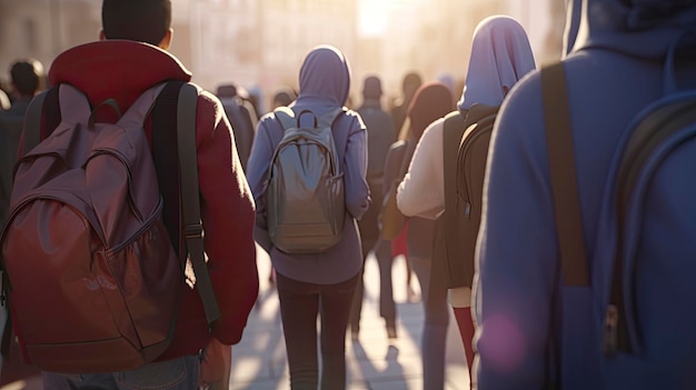 Persone che camminano per strada, una di loro indossa una felpa con cappuccio.