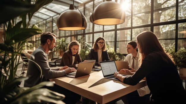 Persone che collaborano e lavorano insieme a un tavolo con i computer portatili